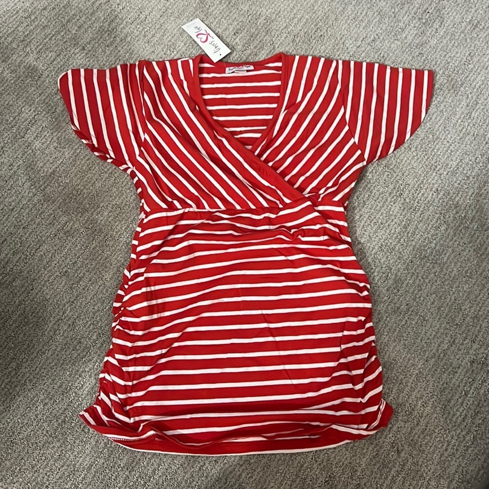 Times two size red and white maternity top